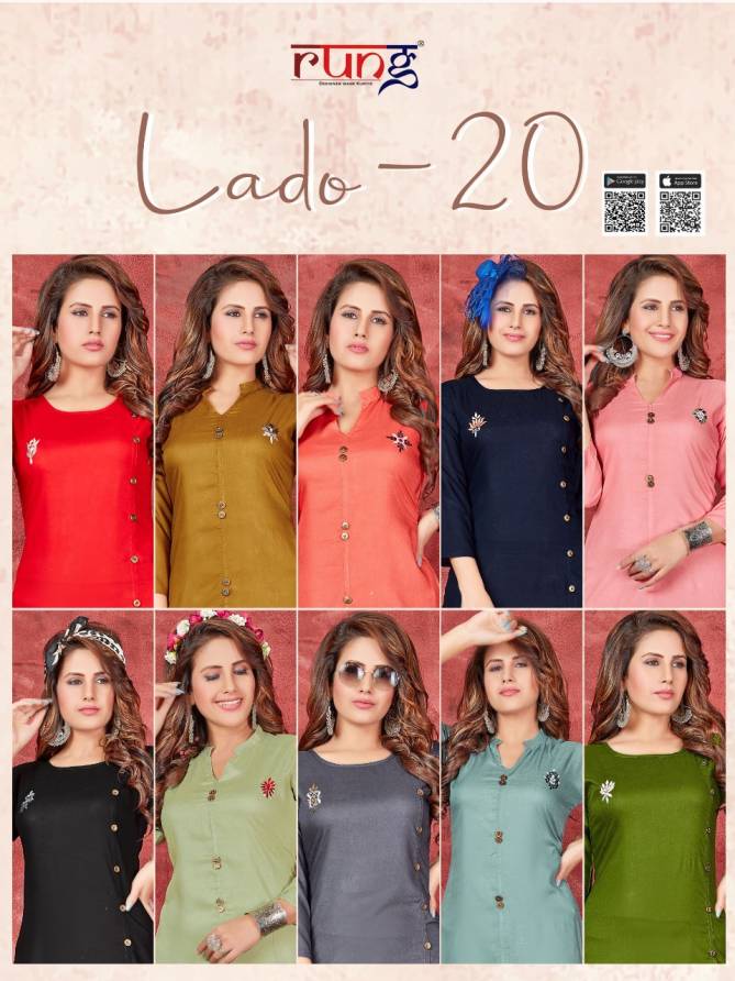 Rung Lado 20 Ethnic Regular Wear Rayon Designer Kurti Collection